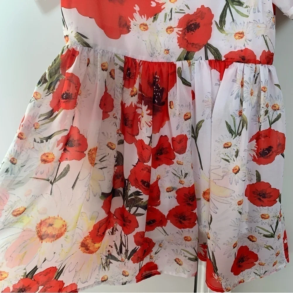 Floral Red and White Kids Dress